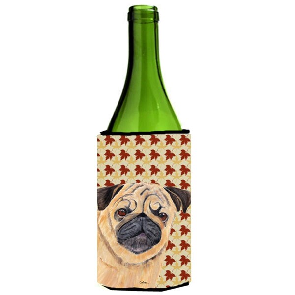 Carolines Treasures Pug Fall Leaves Portrait Wine Bottle   Hugger - 24 oz. - SC9211LITERK