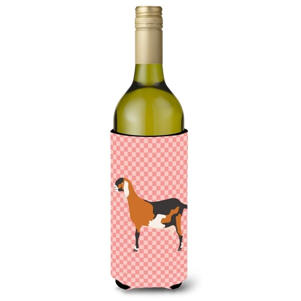Carolines Treasures Anglo-nubian Nubian Goat Pink Check Wine Bottle Beverge Insulator Hugger - BB7883LITERK