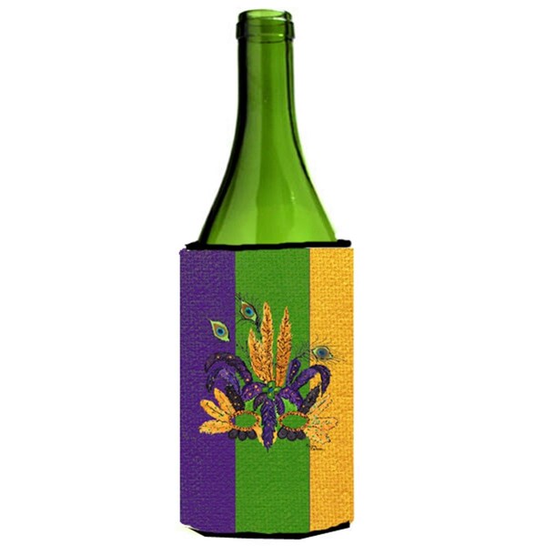 Carolines Treasures Mardi Grass Feathered Mask Wine bottle sleeve Hugger - 24 oz. - 8364LITERK