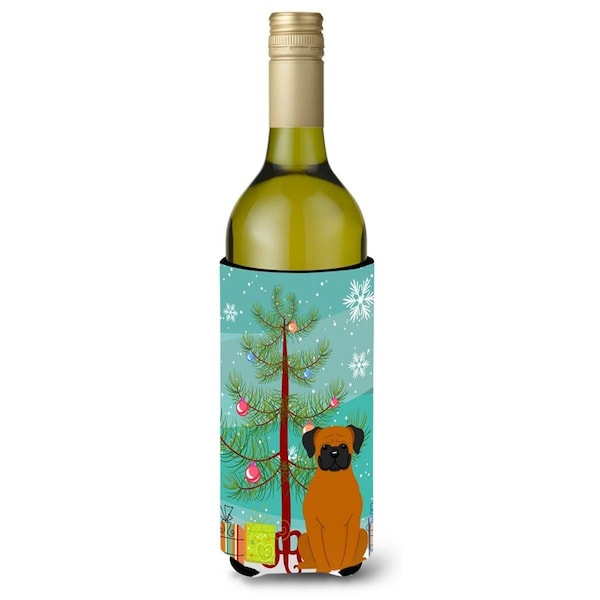 Carolines Treasures Merry Christmas Tree Fawn Boxer Wine Bottle Beverge Insulator Hugger - BB4240LITERK