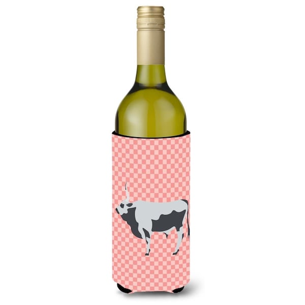Carolines Treasures Hungarian Grey Steppe Cow Pink Check Wine Bottle Beverge Insulator Hugger - BB7824LITERK