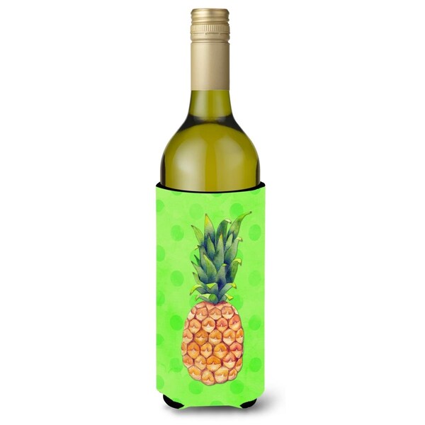 Carolines Treasures Pineapple Green Polkadot Wine Bottle Beverge Insulator Hugger - BB8190LITERK