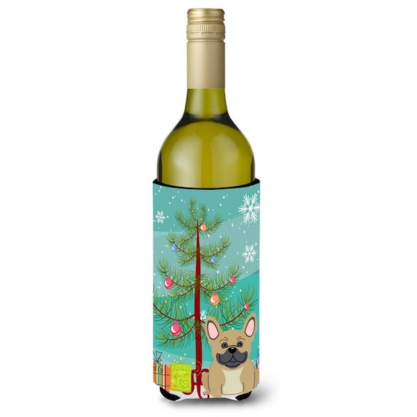 Carolines Treasures Merry Christmas Tree French Bulldog Cream Wine Bottle Beverge Insulator Hugger - BB4135LITERK