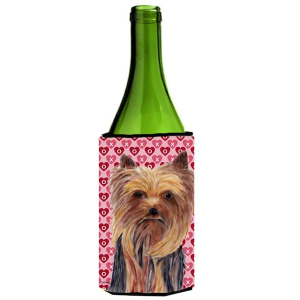 Carolines Treasures Yorkie Hearts Love and Valentines Day Portrait Wine bottle sleeve Hugger 24 oz. - SC9274LITERK