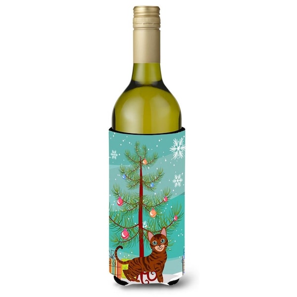Carolines Treasures Toyger Cat Merry Christmas Tree Wine Bottle Beverge Insulator Hugger - BB4434LITERK