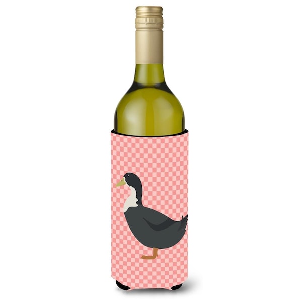 Carolines Treasures Blue Swedish Duck Pink Check Wine Bottle Beverge Insulator Hugger - BB7862LITERK