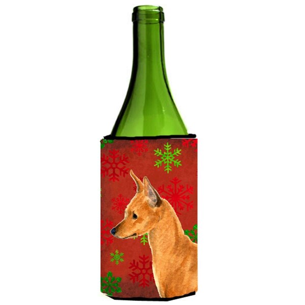 Carolines Treasures Min Pin Snowflakes Holiday Christmas Wine bottle sleeve Hugger - 24 oz. - SS4673LITERK