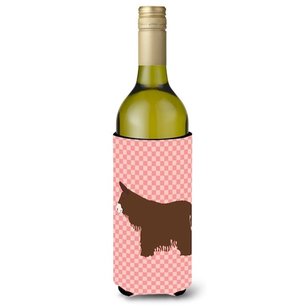 Carolines Treasures Poitou Poiteuin Donkey Pink Check Wine Bottle Beverge Insulator Hugger - BB7852LITERK