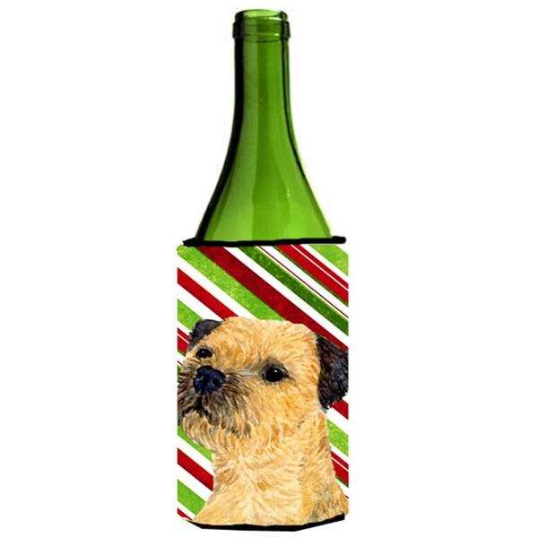 Carolines Treasures Border Terrier Candy Cane Holiday Christmas Wine bottle sleeve Hugger - 24 oz. - LH9233LITERK