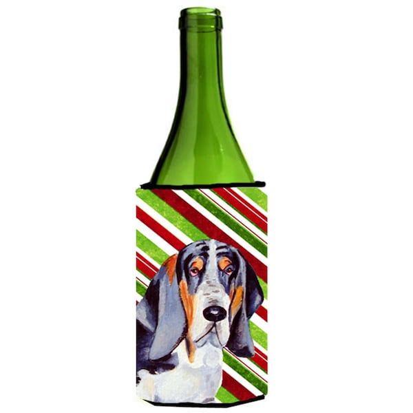 Carolines Treasures Basset Hound Candy Cane Holiday Christmas Wine bottle sleeve Hugger - 24 oz. - LH9237LITERK