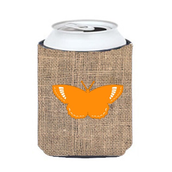 Carolines Treasures Butterfly Burlap and Orange Can or Bottle  Hugger - BB1029-BL-OR-CC
