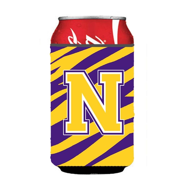 Carolines Treasures Monogram - Tiger Stripe - Purple Gold Can Or Bottle  Initial N - CJ1022-NCC