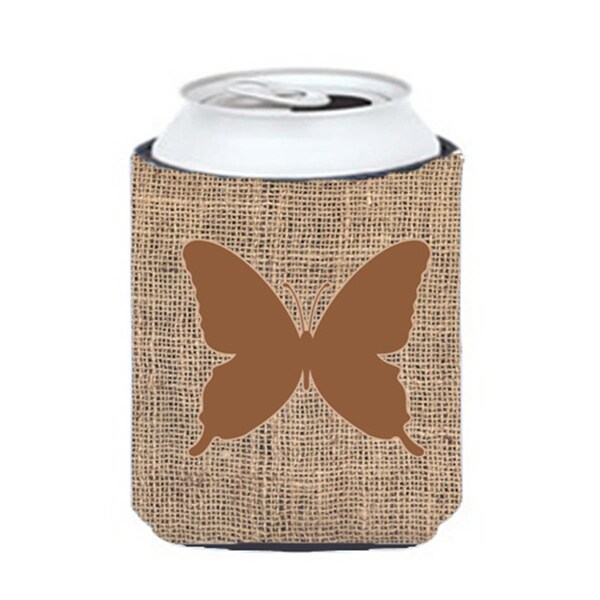 Carolines Treasures Butterfly Burlap And Brown Can Or Bottle  Hugger - BB1046-BL-BN-CC