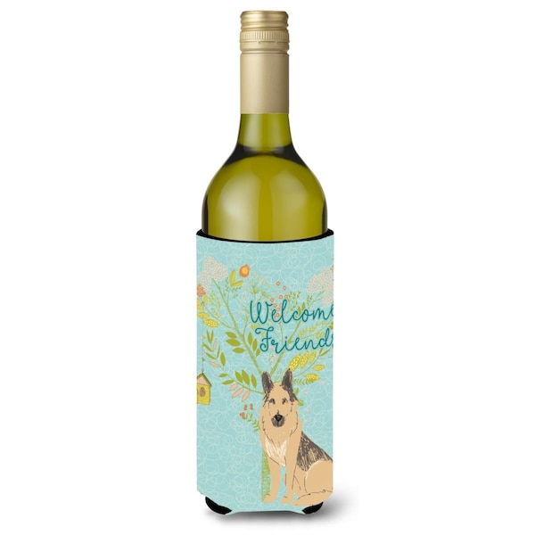 Carolines Treasures Welcome Friends German Shepherd Wine Bottle Beverge Insulator Hugger - BB7578LITERK