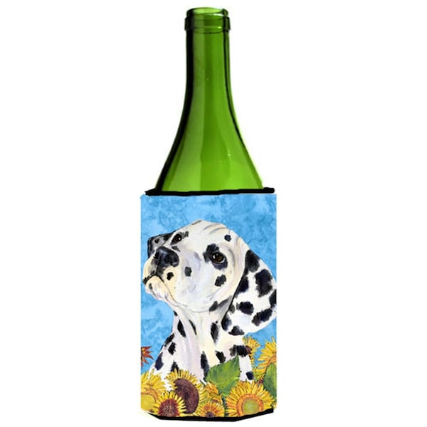Carolines Treasures Dalmatian In Summer Flowers Wine bottle sleeve Hugger - 24 oz. - SS4126LITERK