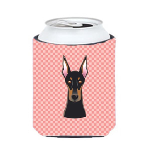 Carolines Treasures Checkerboard Pink Doberman Can Or Bottle Hugger- 12 Oz. - BB1245CC