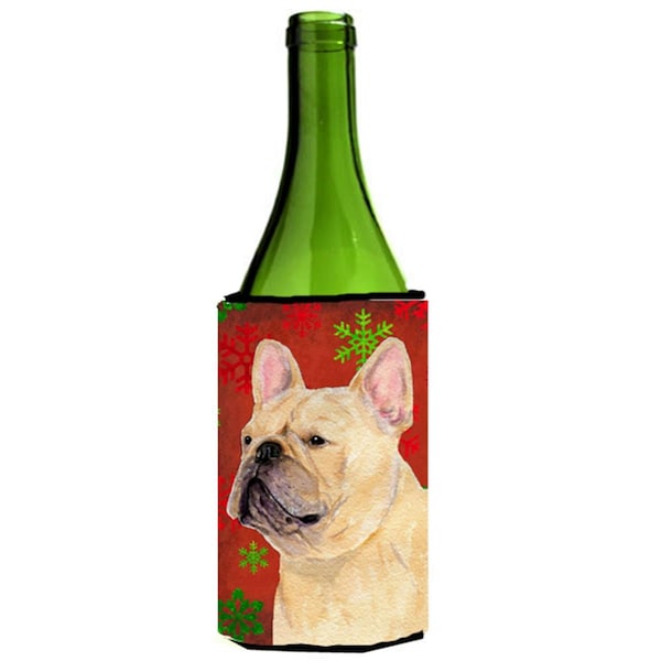 Carolines Treasures French Bulldog Snowflakes Holiday Christmas Wine bottle sleeve Hugger - 24 oz. - SS4692LITERK