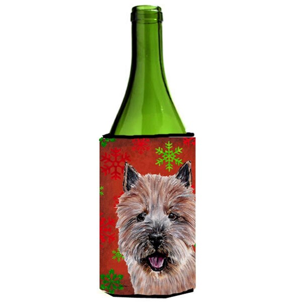 Carolines Treasures Norwich Terrier Red Snowflakes Holiday Wine bottle sleeve Hugger  24 Oz. - SC9758LITERK