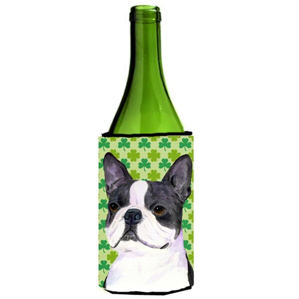 Carolines Treasures Boston Terrier St. Patricks Day Shamrock Portrait Wine bottle sleeve Hugger - 24 oz. - SS4447LITERK
