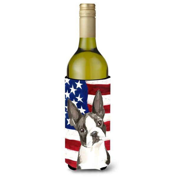 Carolines Treasures Patriotic USA Boston Terrier Wine Bottle Beverge Insulator Hugger - CK1738LITERK