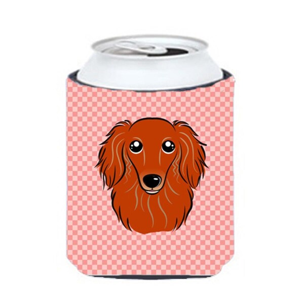 Carolines Treasures Checkerboard Pink Longhair Red Dachshund Can Or Bottle Hugger- 12 Oz. - BB1214CC
