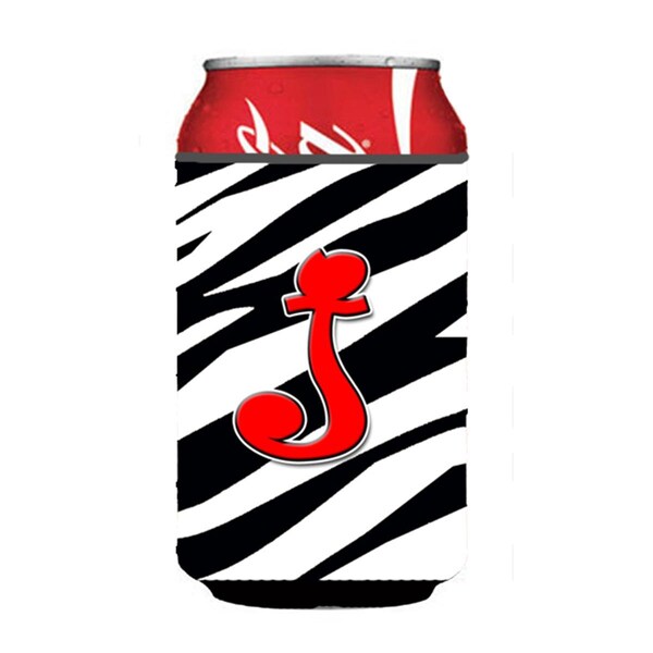 Carolines Treasures Letter J Initial Monogram - Zebra Red Can Or Bottle  Hugger - CJ1024-JCC