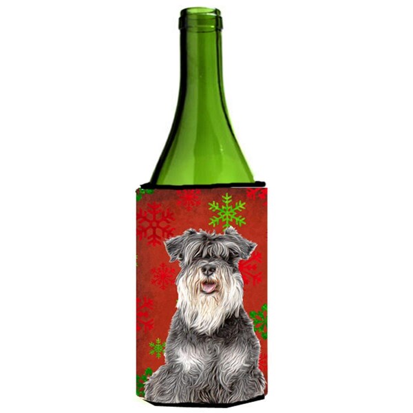 Carolines Treasures Red Snowflakes Holiday Christmas Schnauzer Wine bottle sleeve Hugger - KJ1185LITERK