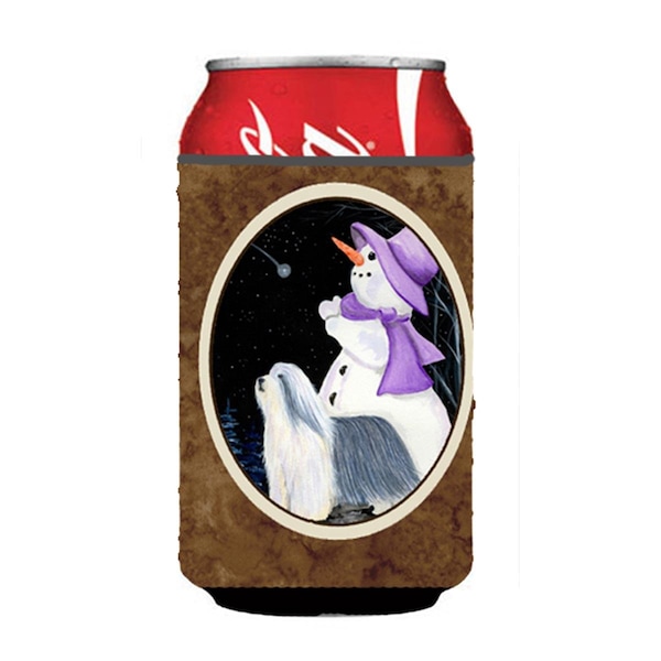 Carolines Treasures Snowman With Bearded Collie Can Or Bottle  Hugger - 12 oz. - SS8947CC