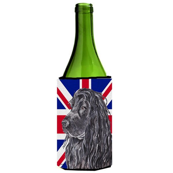 Carolines Treasures Black Cocker Spaniel With Engish Union Jack British Flag Wine bottle sleeve Hugger - 24 Oz. - SC9867LITERK