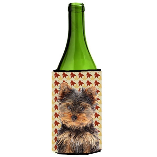 Carolines Treasures Fall Leaves Yorkie Puppy & Yorkshire Terrier Wine bottle sleeve Hugger - KJ1209LITERK