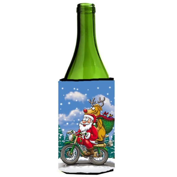 Carolines Treasures Christmas Santa Claus on a Motorcycle Wine Bottle Can cooler Hugger - APH8996LITERK