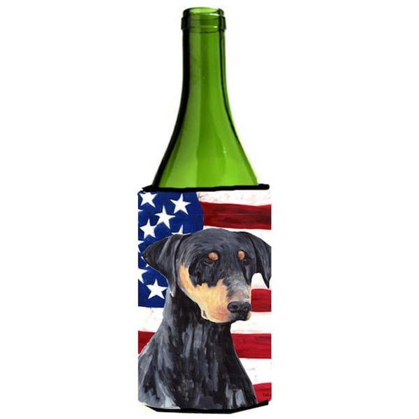 Carolines Treasures Usa American Flag With Doberman Wine bottle sleeve Hugger - 24 oz. - SC9030LITERK