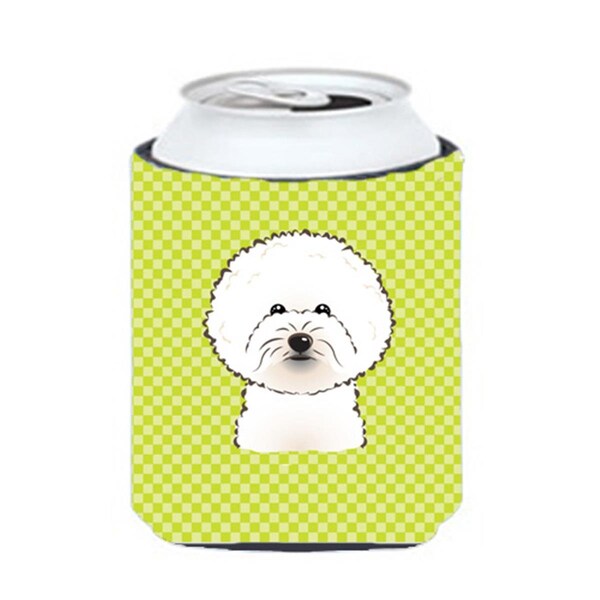 Carolines Treasures Checkerboard Lime Green Bichon Frise Can Or Bottle Hugger- 12 Oz. - BB1279CC