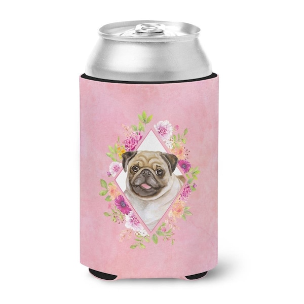 Carolines Treasures Fawn Pug Pink Flowers Can or Bottle Hugger - CK4174CC
