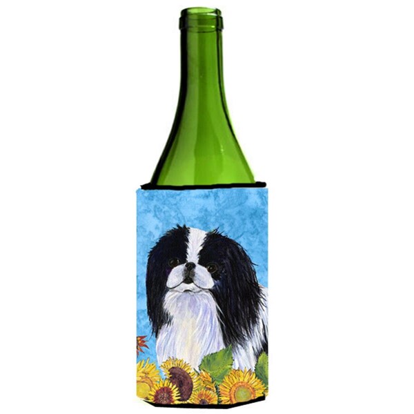 Carolines Treasures Japanese Chin In Summer Flowers Wine bottle sleeve Hugger - 24 Oz. - SS4236LITERK