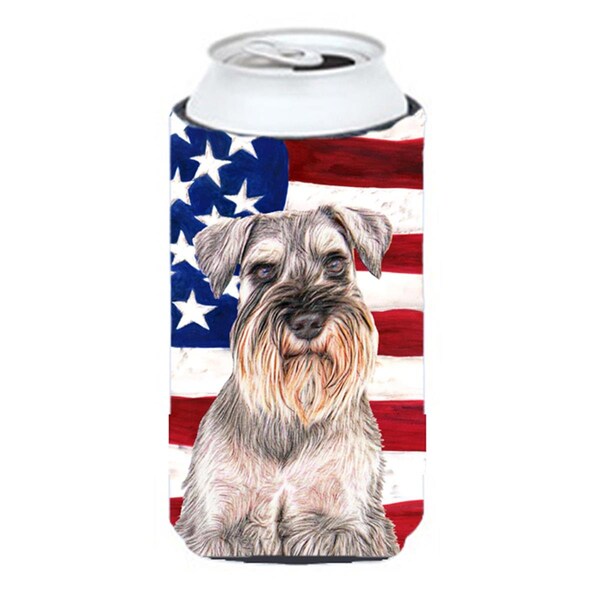 Carolines Treasures USA American Flag with Schnauzer Tall Boy bottle sleeve Hugger - KJ1158TBC