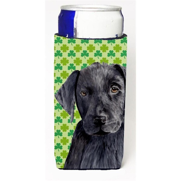 Carolines Treasures Labrador Black St. Patricks Day Shamrock Portrait Michelob Ultra bottle sleeves for slim cans 12oz. - SC9284MUK