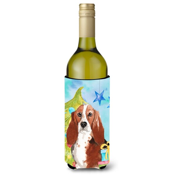 Carolines Treasures Christmas Tree Basset Hound Wine Bottle Beverge Insulator Hugger - CK1890LITERK