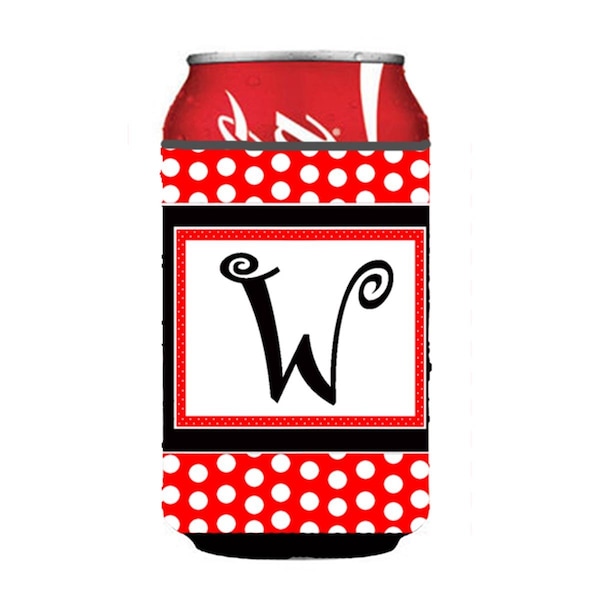 Carolines Treasures Letter W Initial Monogram - Red Black Polka Dots Can or Bottle  Hugger - CJ1012-WCC
