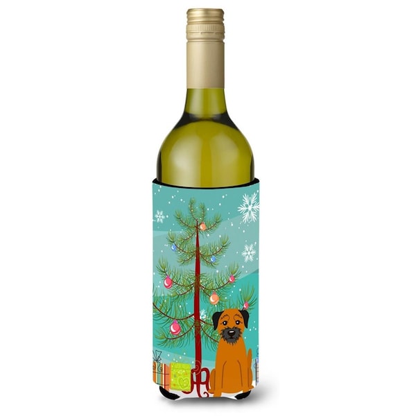 Carolines Treasures Merry Christmas Tree Border Terrier Wine Bottle Beverge Insulator Hugger - BB4164LITERK