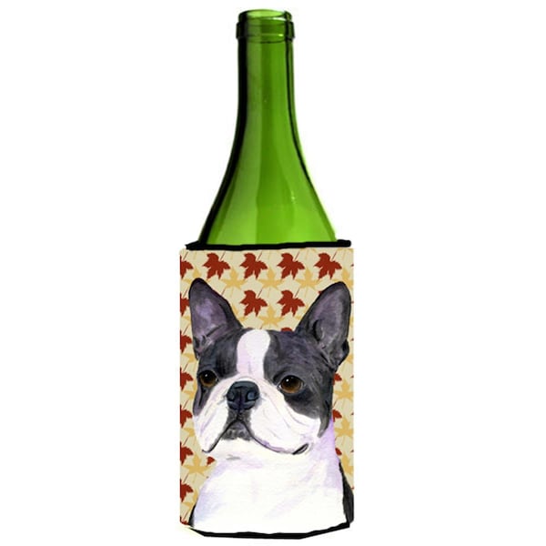 Carolines Treasures Boston Terrier Fall Leaves Portrait Wine Bottle   Hugger - 24 oz. - SS4340LITERK