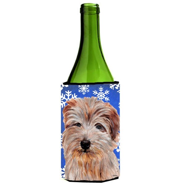 Carolines Treasures Norfolk Terrier Winter Snowflakes Wine bottle sleeve Hugger  24 Oz. - SC9784LITERK