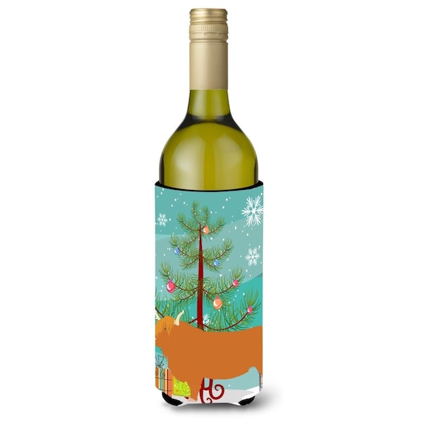 Carolines Treasures Highland Cow Christmas Wine Bottle Beverge Insulator Hugger - BB9187LITERK
