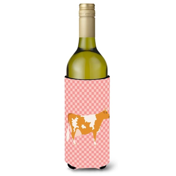 Carolines Treasures Guernsey Cow Pink Check Wine Bottle Beverge Insulator Hugger - BB7821LITERK