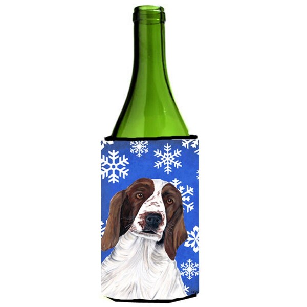 Carolines Treasures Welsh Springer Spaniel Winter Snowflakes Holiday Wine bottle sleeve Hugger - SC9380LITERK