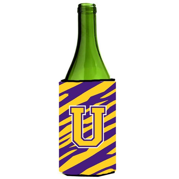 Carolines Treasures Tiger Stripe - Purple Gold Monogram Initial U Wine Bottle  Hugger - CJ1022-ULITERK