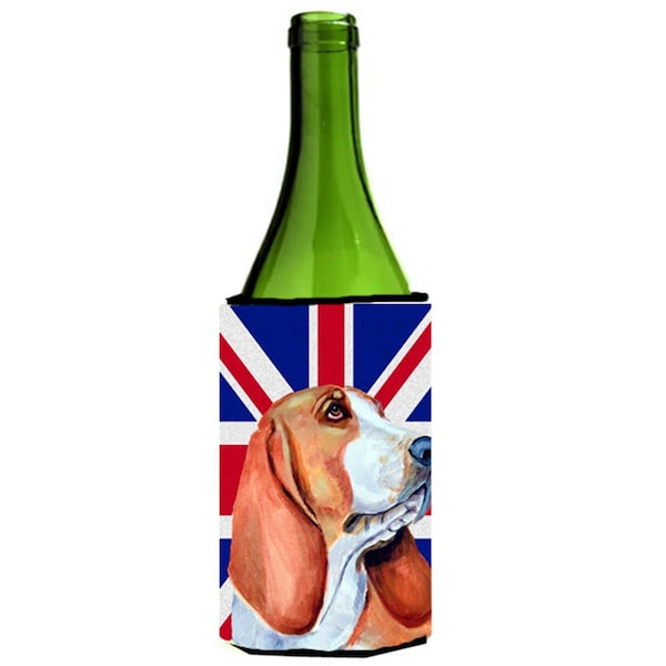Carolines Treasures Basset Hound With English Union Jack British Flag Wine bottle sleeve Hugger - 24 Oz. - LH9484LITERK