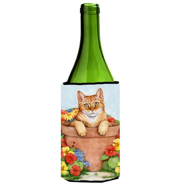 Carolines Treasures Ginger Cat in Pot by Debbie Cook Wine Bottle Can cooler Hugger - CDCO0395LITERK