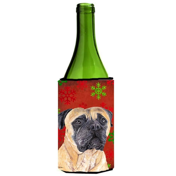 Carolines Treasures Mastiff Red and Green Snowflakes Holiday Christmas Wine Bottle   Hugger - SC9425LITERK