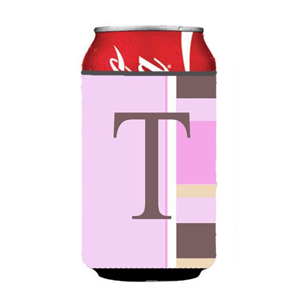 Carolines Treasures Letter T Initial Monogram - Pink Stripes Can Or Bottle  Hugger - CJ1005-TCC